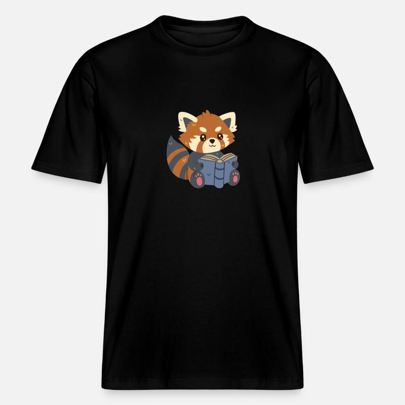 Roter Panda liest ein Buch -  RELAXED FIT Unisex Organic T-Shirt - Schwarz