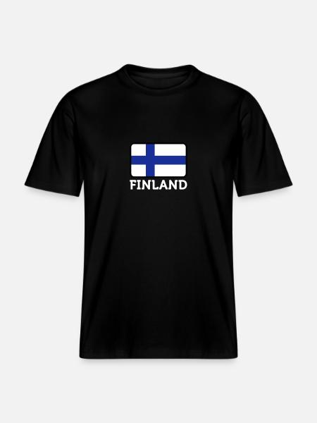National Flag Of Finland -  RELAXED FIT Unisex Organic T-Shirt - black