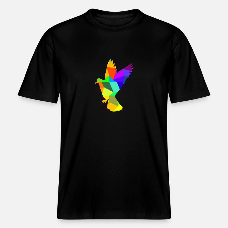 Taube Vogel Regenbogen Tiere Polygon - RELAXED FIT Unisex Organic T-Shirt - Schwarz