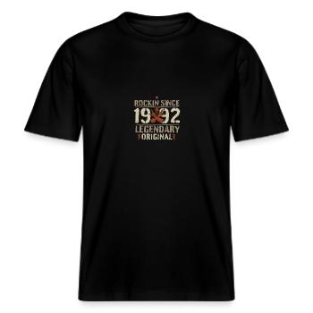1992 30 Jahre Rock and Roll Geburtstag Geschenk -  RELAXED FIT Unisex Organic T-Shirt - Schwarz - Vorne - Alina (178cm) & Michal (187cm)