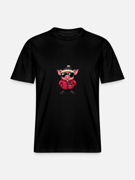 Pig Winter Comic -  RELAXED FIT Unisex Organic T-Shirt - black