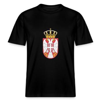 Serbien (Militärwappen) -  RELAXED FIT Unisex Organic T-Shirt - Schwarz - Vorne - Alina (178cm) & Michal (187cm)