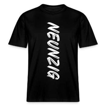 90 / Neunzig / 90. Geburtstag -  RELAXED FIT Unisex Organic T-Shirt - Schwarz - Vorne - Alina (178cm) & Michal (187cm)