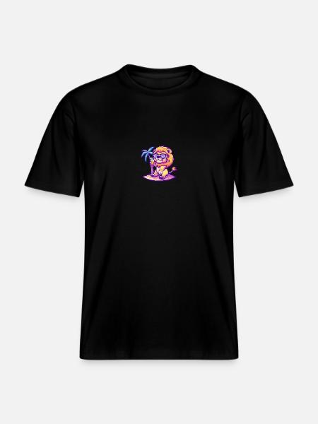 Lion Summer Beach Comic - RELAXED FIT Unisex Organic T-Shirt - black