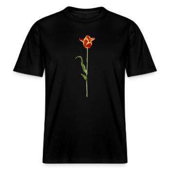Tulipe du soir avec dégradé de couleurs chaudes -  T-shirt unisexe RELAXED FIT en coton bio - noir - Devant - Alina (178cm) & Michal (187cm)