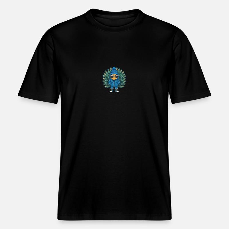 Pfau Vogel Winter Comic -  RELAXED FIT Unisex Organic T-Shirt - Schwarz