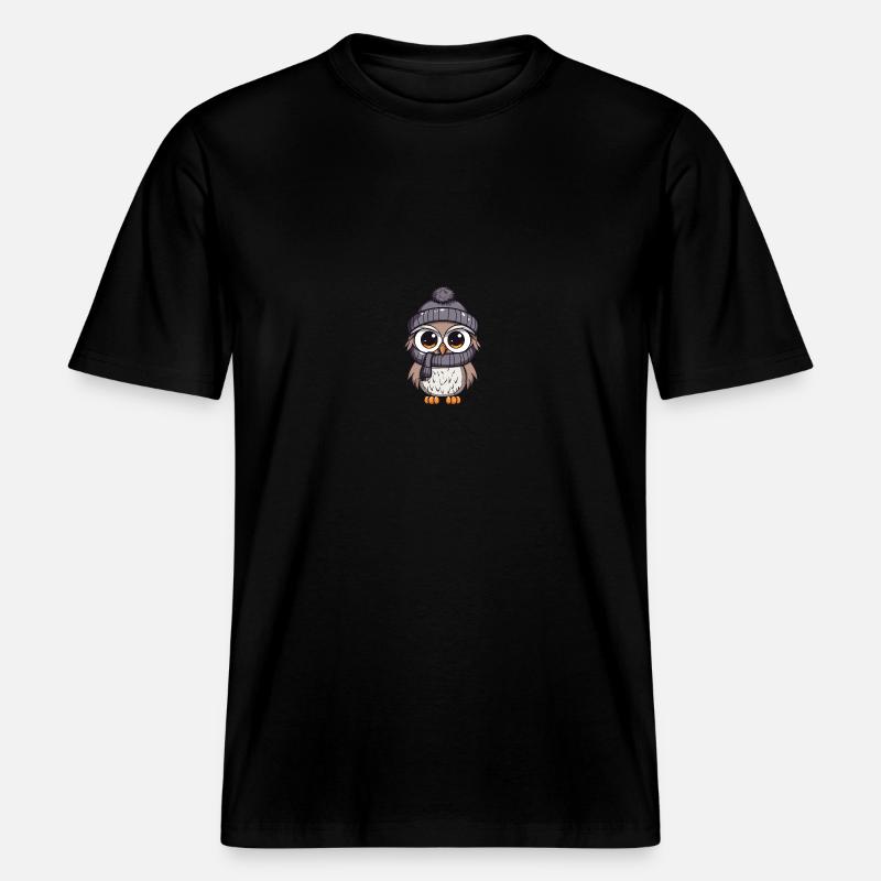 Eule Winter Comic -  RELAXED FIT Unisex Organic T-Shirt - Schwarz