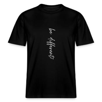 be different -  RELAXED FIT Unisex Organic T-Shirt - Schwarz - Vorne - Alina (178cm) & Michal (187cm)