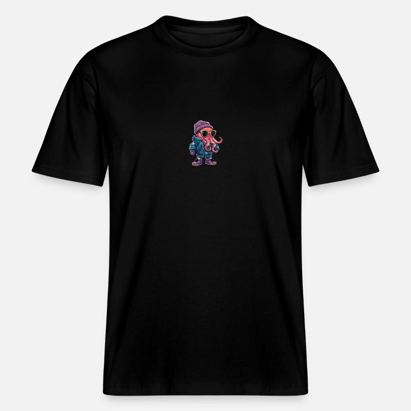 Bande dessinée d’hiver Octopus -  T-shirt unisexe RELAXED FIT en coton bio - noir