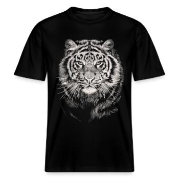 Tiger -  RELAXED FIT Unisex Organic T-Shirt - Schwarz - Vorne - Alina (178cm) & Michal (187cm)