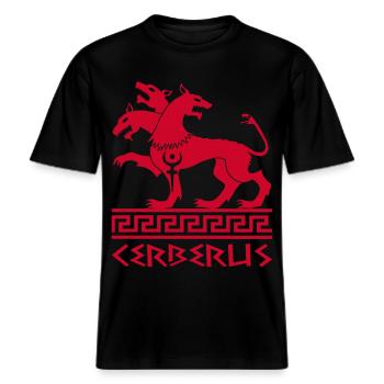Chien cerbère rouge -  T-shirt unisexe RELAXED FIT en coton bio - noir - Devant - Alina (178cm) & Michal (187cm)