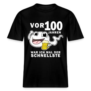 100 Jahre - 100. Geburtstag lustig Spruch -  RELAXED FIT Unisex Organic T-Shirt - Schwarz - Vorne - Alina (178cm) & Michal (187cm)