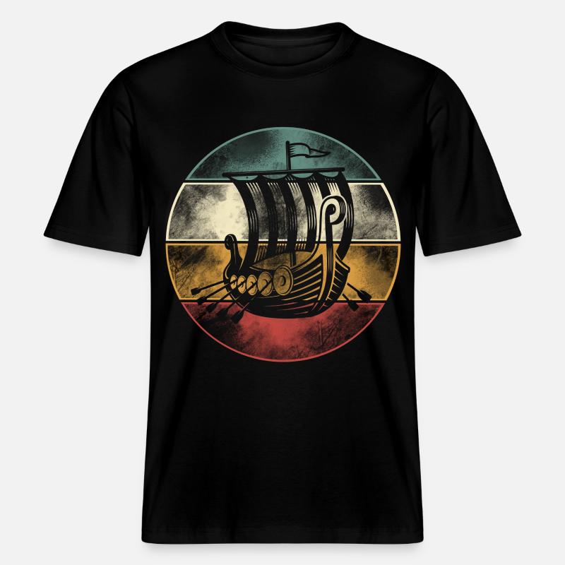 Wikinger Boot, Drachenboot Langschiff -  RELAXED FIT Unisex Organic T-Shirt - Schwarz