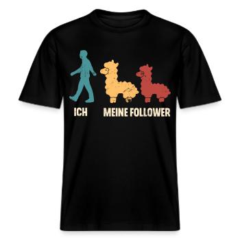 Alpaka Ich Und Meine Follower -  RELAXED FIT Unisex Organic T-Shirt - Schwarz - Vorne - Alina (178cm) & Michal (187cm)