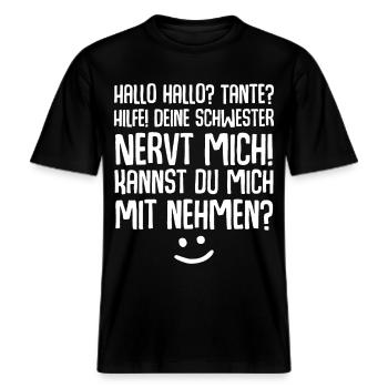 Tante Nichte Neffe -  RELAXED FIT Unisex Organic T-Shirt - Schwarz - Vorne - Alina (178cm) & Michal (187cm)
