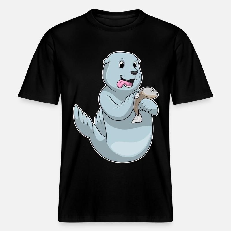 Sceller avec du poisson -  T-shirt unisexe RELAXED FIT en coton bio - noir