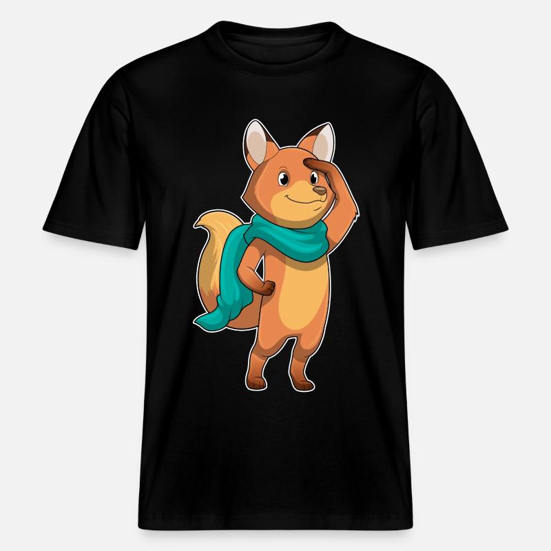 Fuchs mit Schal -  RELAXED FIT Unisex Organic T-Shirt - Schwarz