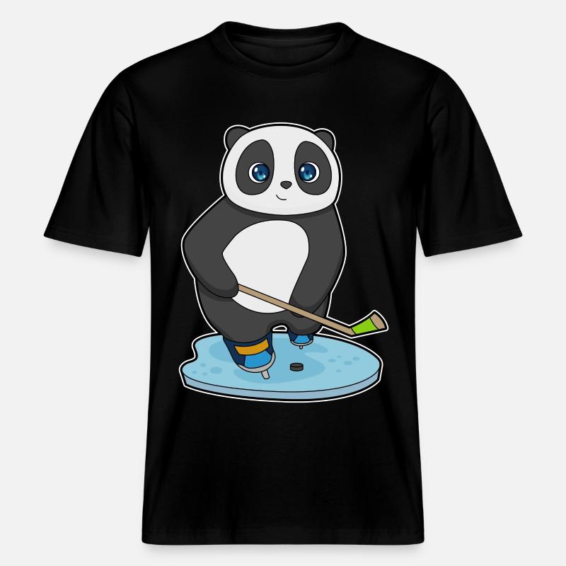 Panda Eishockey Eishockeyschläger -  RELAXED FIT Unisex Organic T-Shirt - Schwarz