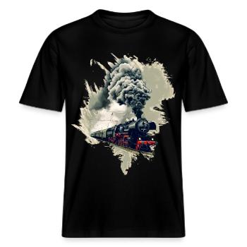 Alte Dampflok -  RELAXED FIT Unisex Organic T-Shirt - Schwarz - Vorne - Alina (178cm) & Michal (187cm)