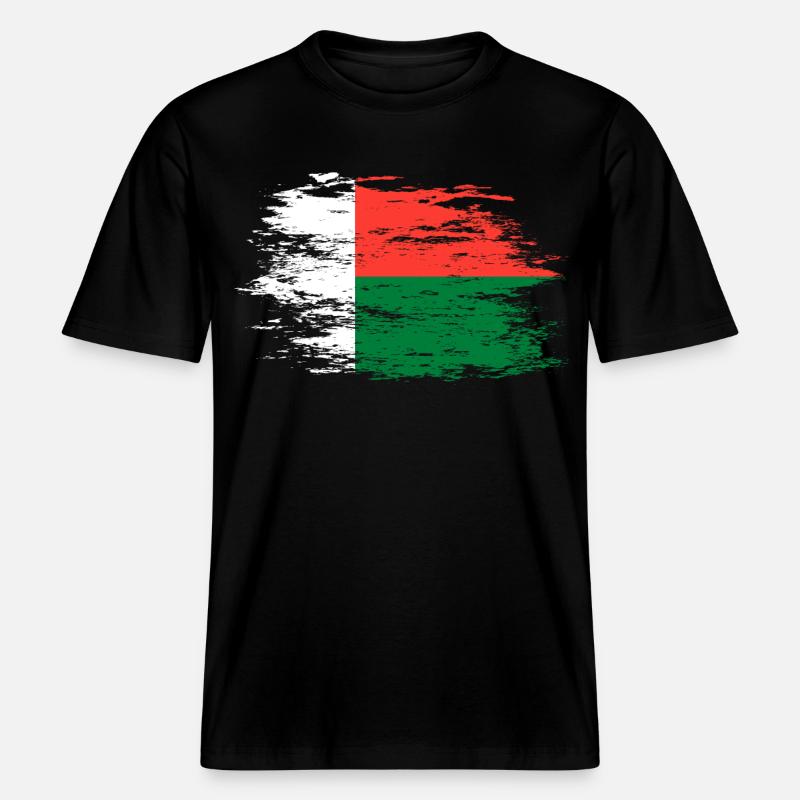 Drapeau de Madagascar utilisé -  T-shirt unisexe RELAXED FIT en coton bio - noir