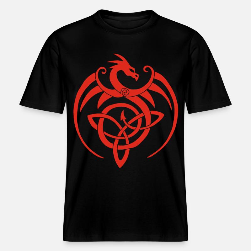 Drago rosso e simbolo celtico - Maglietta ecologica Unisex RELAXED FIT - nero