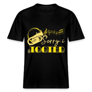 Sorry I Tooted Baritone Player Gift Idea -  RELAXED FIT Unisex Organic T-Shirt - Schwarz - Vorne - Alina (178cm) & Michal (187cm)