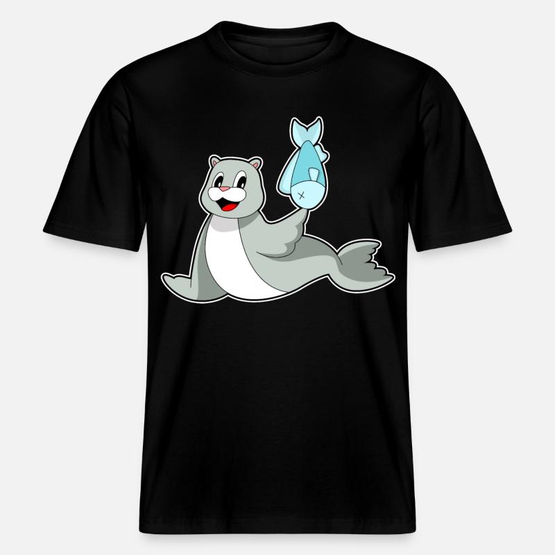 Poisson phoque -  T-shirt unisexe RELAXED FIT en coton bio - noir