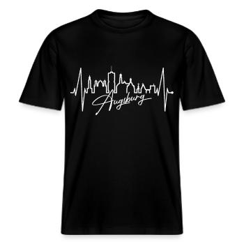 Augsburg Skyline Herzschlag Fan I Love Augsburger -  RELAXED FIT Unisex Organic T-Shirt - Schwarz - Vorne - Alina (178cm) & Michal (187cm)
