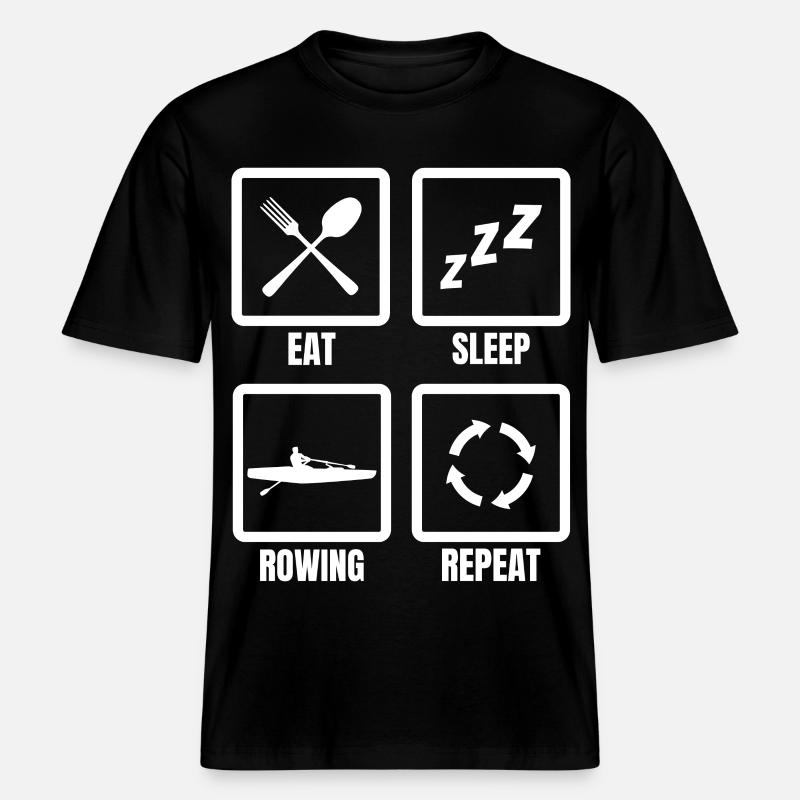Manger, dormir, ramer, répéter - T-shirt unisexe RELAXED FIT en coton bio - noir