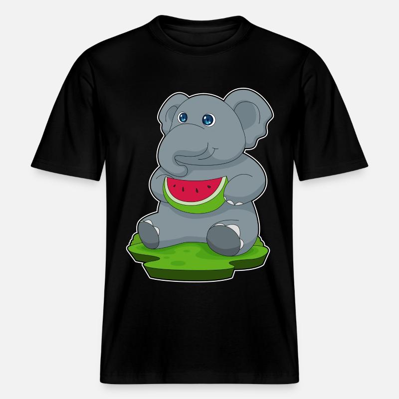 Éléphant Pastèque Fruit -  T-shirt unisexe RELAXED FIT en coton bio - noir