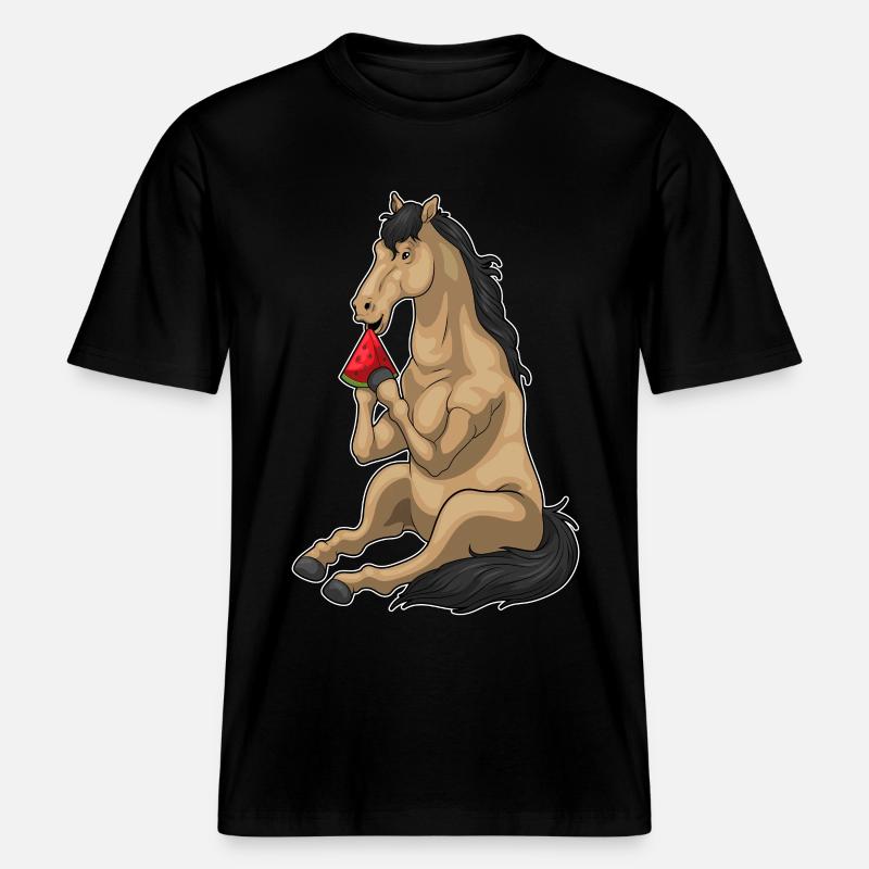 Cheval Pastèque Fruit -  T-shirt unisexe RELAXED FIT en coton bio - noir