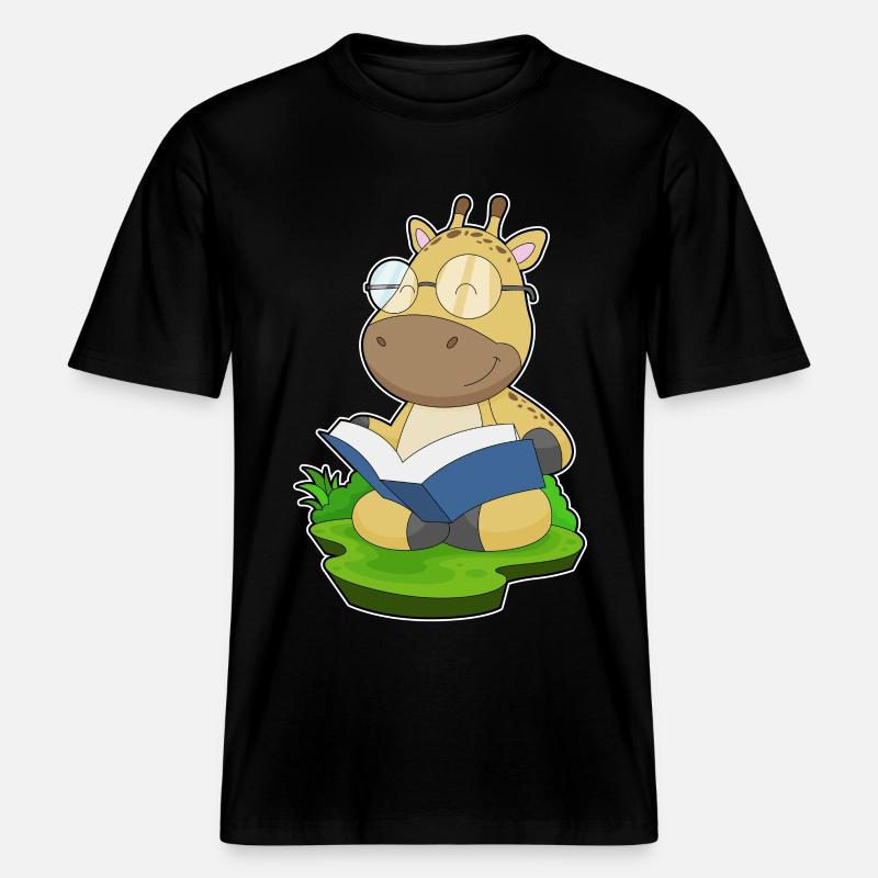 Giraffe Nerd Buch -  RELAXED FIT Unisex Organic T-Shirt - Schwarz