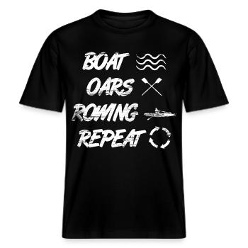 Boot Ruder Rudern Wiederholung -  RELAXED FIT Unisex Organic T-Shirt - Schwarz - Vorne - Alina (178cm) & Michal (187cm)