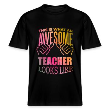 Lehrer Lehrer Lehrer Lehrer -  RELAXED FIT Unisex Organic T-Shirt - Schwarz - Vorne - Alina (178cm) & Michal (187cm)