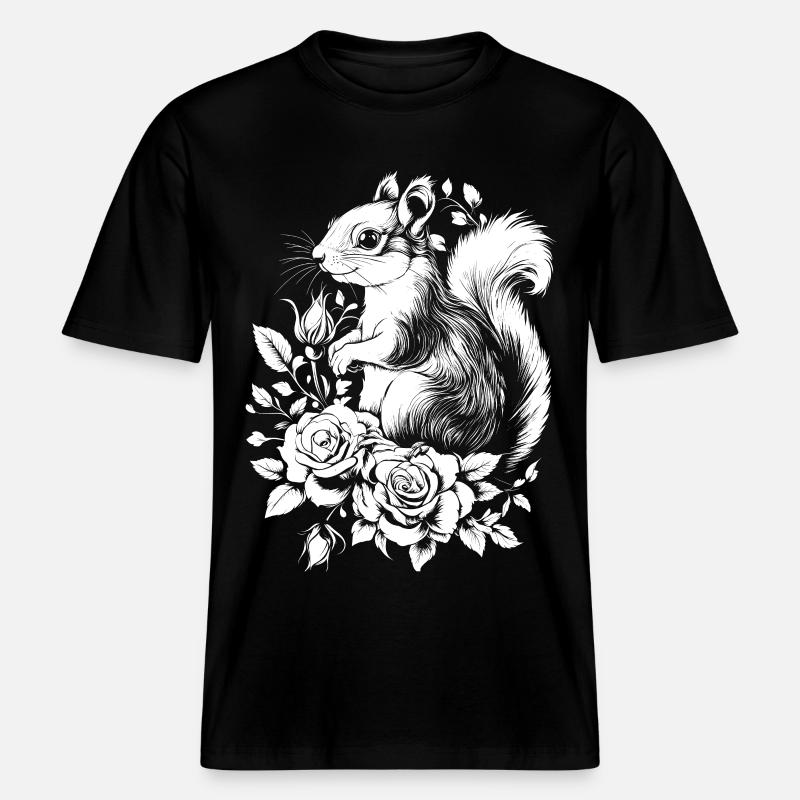 Eichhörnchen Ästhetik Rose Blumen Hörnchen - RELAXED FIT Unisex Organic T-Shirt - Schwarz