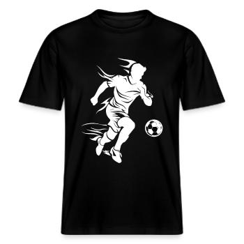Fußballspieler Zeichnung -  RELAXED FIT Unisex Organic T-Shirt - Schwarz - Vorne - Alina (178cm) & Michal (187cm)