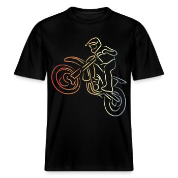 Motocross Strichzeichnung -  RELAXED FIT Unisex Organic T-Shirt - Schwarz - Vorne - Alina (178cm) & Michal (187cm)