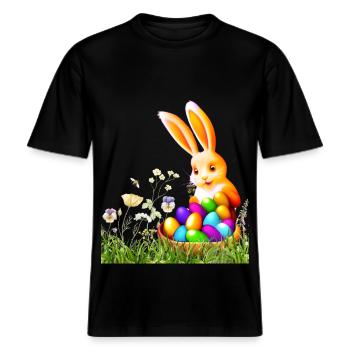 Osterhase mit bunten Eiern -  RELAXED FIT Unisex Organic T-Shirt - Schwarz - Vorne - Alina (178cm) & Michal (187cm)
