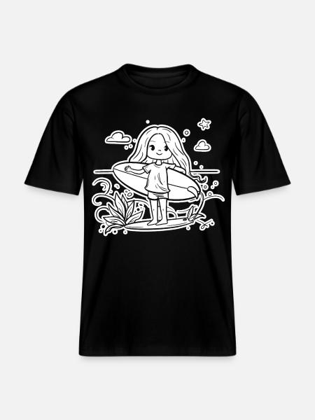 Surfeuse fille dessin animé -  T-shirt unisexe RELAXED FIT en coton bio - noir
