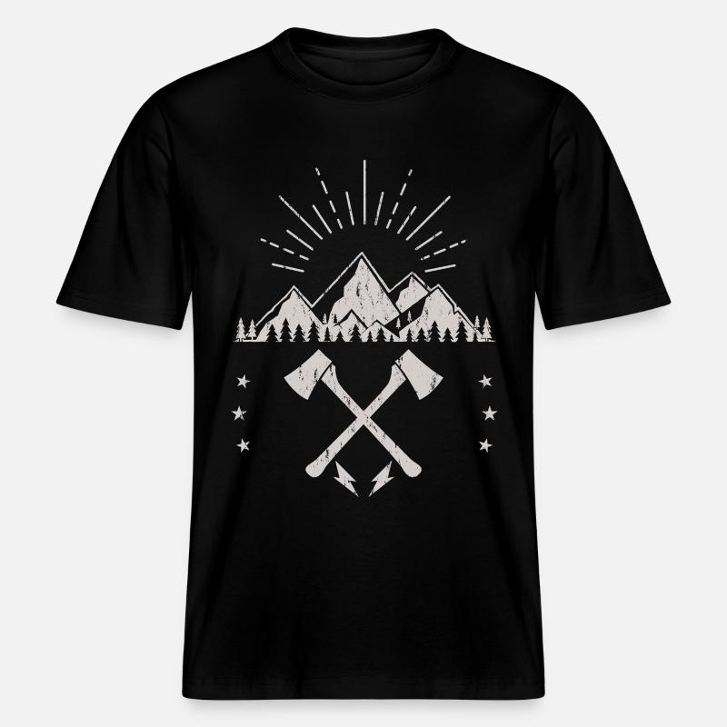 Rugged Mountain Sunrise Axe Emblem - RELAXED FIT Unisex Organic T-Shirt - black