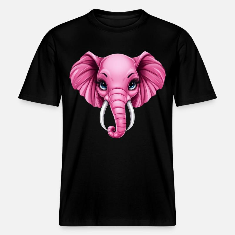 Mignon éléphant rose rose :) - T-shirt unisexe RELAXED FIT en coton bio - noir