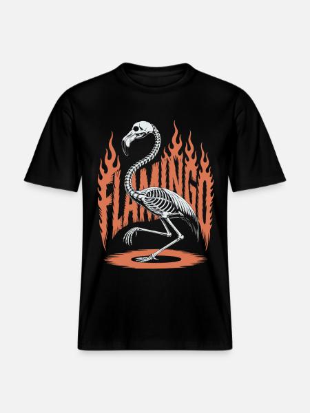 Flamingo Flames Skeleton Halloween -  RELAXED FIT Unisex Organic T-Shirt - black