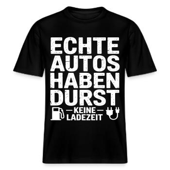 Benzin Autos -  RELAXED FIT Unisex Organic T-Shirt - Schwarz - Vorne - Alina (178cm) & Michal (187cm)