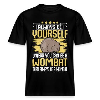 Wombat -  RELAXED FIT Unisex Organic T-Shirt - Schwarz - Vorne - Alina (178cm) & Michal (187cm)