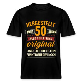 50e anniversaire Parties originales 1975 -  T-shirt unisexe RELAXED FIT en coton bio - noir - Devant - Alina (178cm) & Michal (187cm)