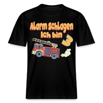 Feuerwehr Geburtstag Alarm Ich bin 3 Jahre alt -  RELAXED FIT Unisex Organic T-Shirt - Schwarz - Vorne - Alina (178cm) & Michal (187cm)