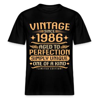 Vintage 1986 Vintage Born - 40 vuotta vanha -  RELAXED FIT Unisex Luomu T-paita - musta - Edestä - Alina (178cm) & Michal (187cm)