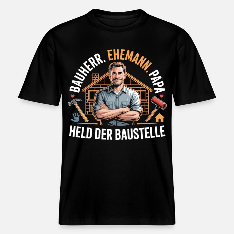 Held der Baustelle – Papa, Ehemann & Bauherr -  RELAXED FIT Unisex Organic T-Shirt - Schwarz
