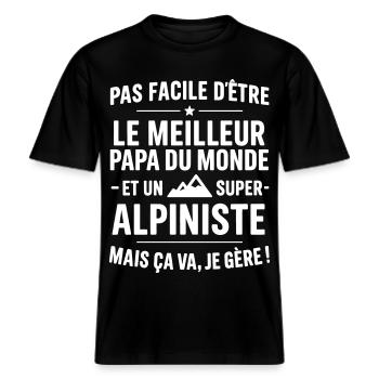 Cœur + Alpinisme – Super Papa Alpiniste -  T-shirt unisexe RELAXED FIT en coton bio - noir - Devant - Alina (178cm) & Michal (187cm)