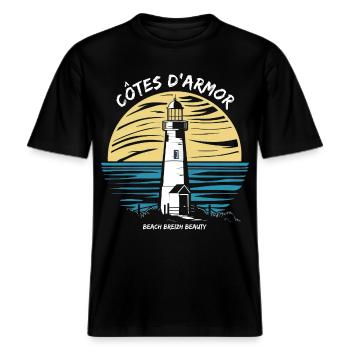 Côtes-d'Armor 22 Brittany Wild Coastline Leuchtturm -  RELAXED FIT Unisex Organic T-Shirt - Schwarz - Vorne - Alina (178cm) & Michal (187cm)